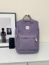 Patch Decor Laptop Backpack Purple Zipper Casual