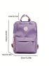 Patch Decor Laptop Backpack Purple Zipper Casual