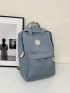 Patch Decor Laptop Backpack Blue Zipper Casual