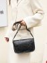 Letter Embossed Square Bag Black Adjustable Shoulder Strap Fashion