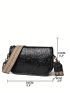 Letter Embossed Square Bag Black Adjustable Shoulder Strap Fashion