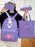 4pcs Bag Sets Backpack Tote Clutch Bag Pencil Case Purple