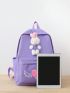 4pcs Bag Sets Backpack Tote Clutch Bag Pencil Case Purple