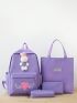 4pcs Bag Sets Backpack Tote Clutch Bag Pencil Case Purple