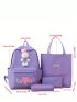 4pcs Bag Sets Backpack Tote Clutch Bag Pencil Case Purple