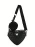 Black Novelty Bag With Coin Purse Fashion Heart Design Butterfly Decor Quilted Zipper PU