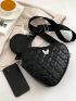 Black Novelty Bag With Coin Purse Fashion Heart Design Butterfly Decor Quilted Zipper PU