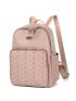 Preppy Classic Backpack Metal & Studded Decor Zipper Lightweight