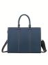 Litchi Embossed Briefcase Blue PU Double Handle