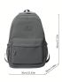 Grey Functional Backpack Letter Patch Decor Zipper