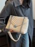 Chevron Detail Flap Chain Square Bag Elegant