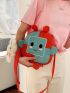 Mini Novelty Bag Cartoon Embroidered Zipper Cute With Fuzzy Rabbit Bag Charm