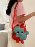 Mini Novelty Bag Cartoon Embroidered Zipper Cute With Fuzzy Rabbit Bag Charm