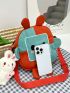 Mini Novelty Bag Cartoon Embroidered Zipper Cute With Fuzzy Rabbit Bag Charm