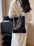 Black Square Bag Sequins Decor Chain Strap Fashionable