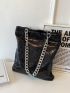 Black Square Bag Sequins Decor Chain Strap Fashionable