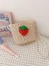 Mini Zipper Straw Bag Vacation Braided Detail Strawberry Decor