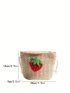 Mini Zipper Straw Bag Vacation Braided Detail Strawberry Decor