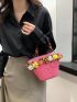 Mini Straw Bag Vacation Flower & Bead Decor Double Handle