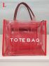 Fashionable Letter Pattern Design PVC Transparent Double Handle Tote Bag