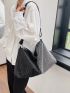 Oversized Studded Decor Hobo Bag Adjustable Strap