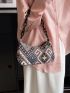 Geometric Pattern Hobo Bag Chain Zipper Polyester Vintage