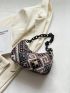 Geometric Pattern Hobo Bag Chain Zipper Polyester Vintage