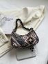 Geometric Pattern Hobo Bag Chain Zipper Polyester Vintage