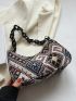 Geometric Pattern Hobo Bag Chain Zipper Polyester Vintage