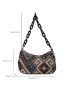 Geometric Pattern Hobo Bag Chain Zipper Polyester Vintage