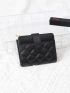 Quilted Detail Small Wallet Zipper Bifold Black PU Unisex