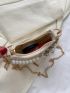 Mini Crocodile Embossed Hobo Bag, Vintage Chain & Faux Pearl Decor Shoulder Purse For Women