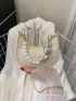 Mini Crocodile Embossed Hobo Bag, Vintage Chain & Faux Pearl Decor Shoulder Purse For Women