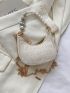 Mini Crocodile Embossed Hobo Bag, Vintage Chain & Faux Pearl Decor Shoulder Purse For Women