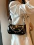 Mini Baguette Bag Metal & Chain Decor Black