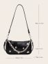 Mini Baguette Bag Metal & Chain Decor Black