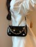 Mini Baguette Bag Metal & Chain Decor Black