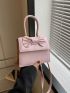 Mini Bow Decor Flap Square Bag Top Handle Pink