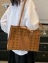 Fashionable Shoulder Tote Bag Bear & Letter Graphic Double Handle