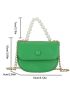 PU Saddle Bag Faux Pearl Decor Strap Flap Fashionable