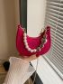 Mini Crocodile Embossed Hobo Bag Faux Pearl Decor Funky