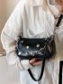 Chain & Metal Decor Baguette Bag Zipper PU Fashionable