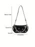 Chain & Metal Decor Baguette Bag Zipper PU Fashionable