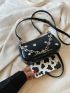 Chain & Metal Decor Baguette Bag Zipper PU Fashionable