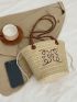 Mini Straw Bag Embroidered Detail Drawstring Double Handle Vacation