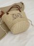 Mini Straw Bag Embroidered Detail Drawstring Double Handle Vacation