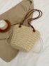 Mini Straw Bag Embroidered Detail Drawstring Double Handle Vacation