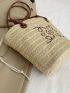 Mini Straw Bag Embroidered Detail Drawstring Double Handle Vacation