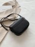 Mini Saddle Bag Litchi Embossed Buckle Decor Flap PU Elegant