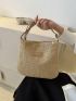 Medium Straw Bag Patch Decor Vacation Zipper Adjustable-strap